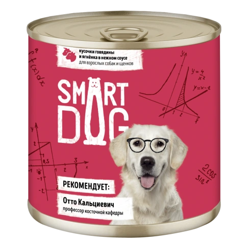 Влажный корм Smart Dog Beef & Lamb для взрослых собак и щенков, кусочки говядины и ягненка в нежном соусе, 85 г фото 1