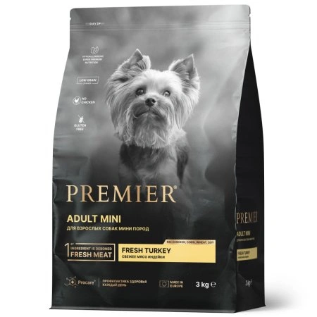 Сухой корм Premier Dog Turkey Adult Mini для собак мелких пород, с индейкой, 3 кг фото 1