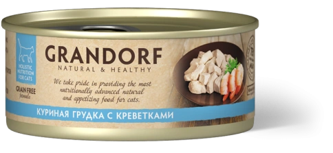 Влажный корм Grandorf Chicken & Shrimp для кошек, консервы, Куриная грудка с креветками в бульоне, 70 г фото 1