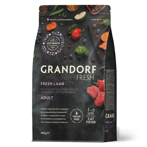 Сухой корм Grandorf Fresh Cat Lamb & Sweet Potato для взрослых кошек чувствительное пищеварение или склонность к аллергии ягненок, с бататом, 400 г фото 1