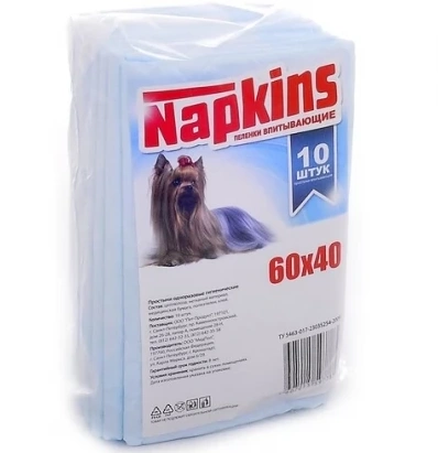 Пеленки Napkins для собак, впитывающие, 10 шт, 60 см х 40 см фото 1