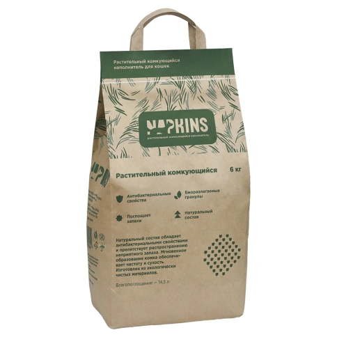 Наполнитель Napkins для кошачьего туалета, растительный комкующийся, 14.5 л фото 1