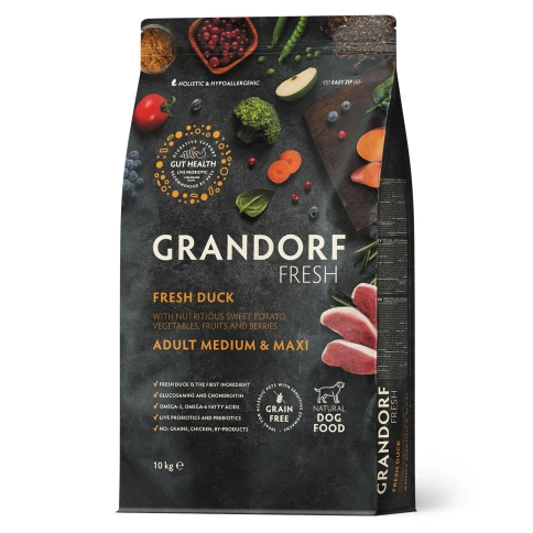 Сухой корм Grandorf Fresh Dog Duck & Sweet Potato для взрослых собак средних и крупных пород диетическая формула для особо аллергичных собак утка, с бататом, 3 кг фото 1