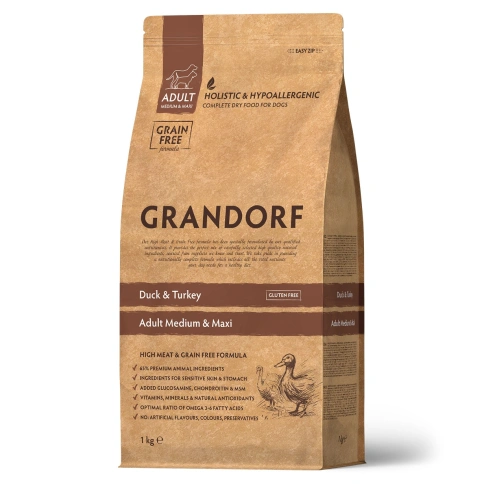 Сухой корм Grandorf Duck & Turkey Med & Maxi для взрослых собак средних и крупных пород, с уткой и индейкой, 1 кг фото 1