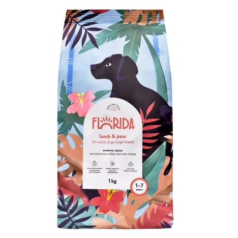 Сухой корм FLORIDA Maxi Adult Lamb & Pear для взрослых собак крупных пород, с ягненком и грушей, 1 кг фото 1