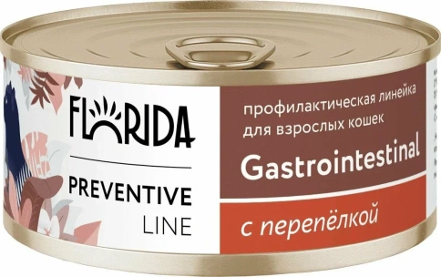 Влажный корм FLORIDA Gastrointestinal Quail для кошек при расстройствах пищеварения, с перепелкой, 100 г фото 1