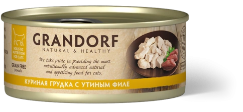 Влажный корм Grandorf Chicken & Duck для кошек, консервы, Куриная грудка с утиным филе в бульоне, 70 г фото 1