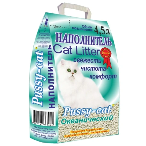 Наполнитель Pussy-Cat океанический впитывающий для кошачьих туалетов, 4,5 л фото 1