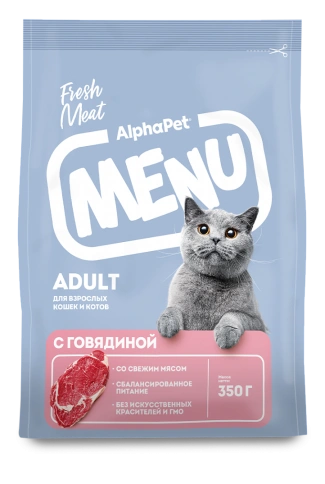 Сухой корм ALPHAPET MENU Beef для взрослых кошек и котов, с говядиной, 350 г фото 2