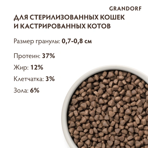 Сухой корм Grandorf Rabbit & Turkey Sterilised для стерилизованных кошек, с кроликом и индейкой, 8 кг фото 9