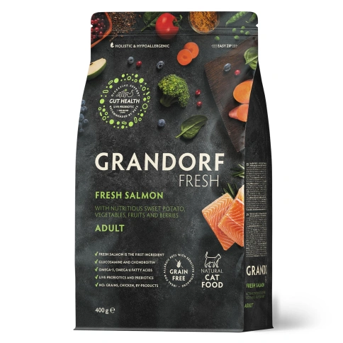 Сухой корм Grandorf Fresh Cat Salmon & Sweet Potato для взрослых кошек для здоровья кожи и шерсти или склонных к аллергии лосось, с бататом, 400 г фото 1