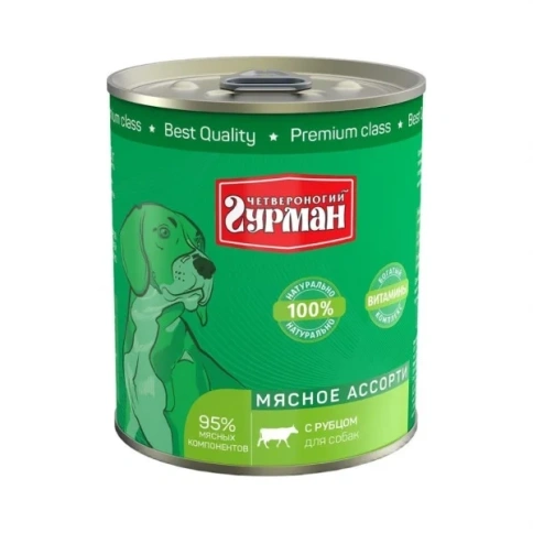 Влажный корм Четвероногий Гурман Meat Assortment & Tripe для собак, с мясным ассорти и рубцом, 340 г фото 1