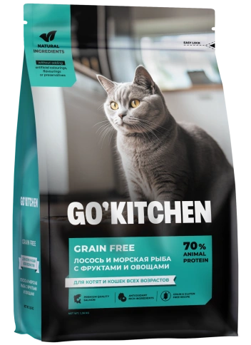 Сухой корм Go'Kitchen Salmon & Fish для котят и кошек всех возрастов, с лососем и морской, с лососем и рыбой, 1,36 кг фото 4