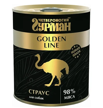 Влажный корм Четвероногий Гурман Golden line для собак, страус в желе, 340 г фото 1