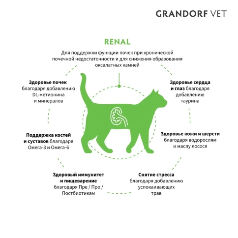 Сухой корм Grandorf Veterinary Renal для кошек при поддержании функции почек, 2 кг фото 2
