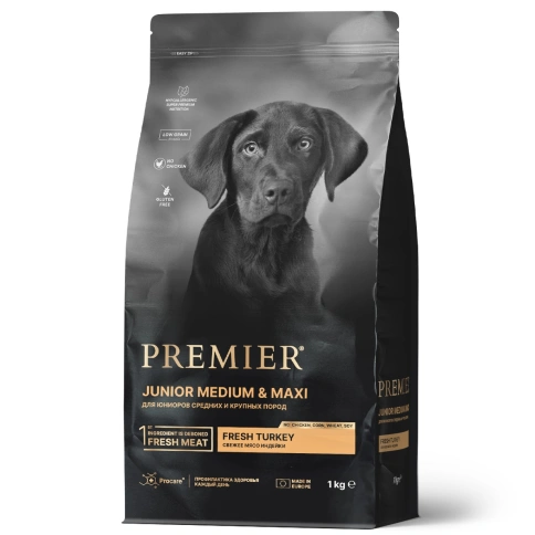 Сухой корм Premier Dog Turkey Junior Medium & Maxi для юниоров средних и крупных пород, с индейкой, 1 кг фото 1