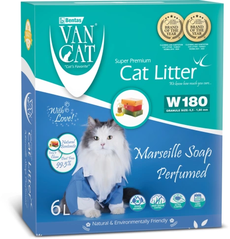 Наполнитель Van Cat для кошачьего туалета, комкующийся без пыли с ароматом марсельского мыла, 6 л фото 1