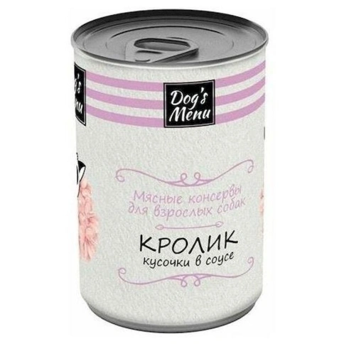 Влажный корм Dog`s Menu Rabbit для взрослых собак с кроликом кусочки в соусе, 340 г фото 1