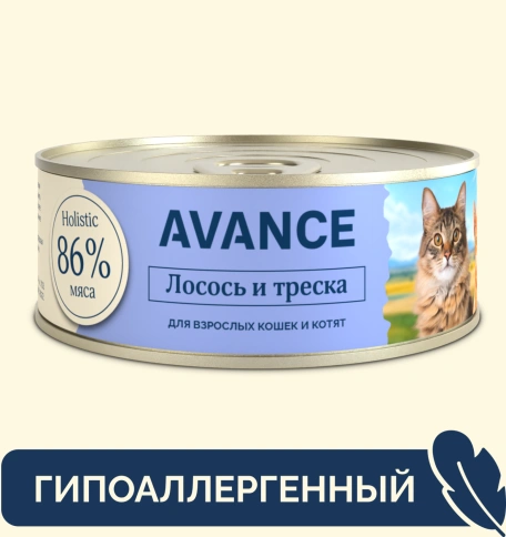 Влажный корм AVANCE holistiс Salmon & Cod для котят и кошек, с лососем и треской, 100 г фото 1
