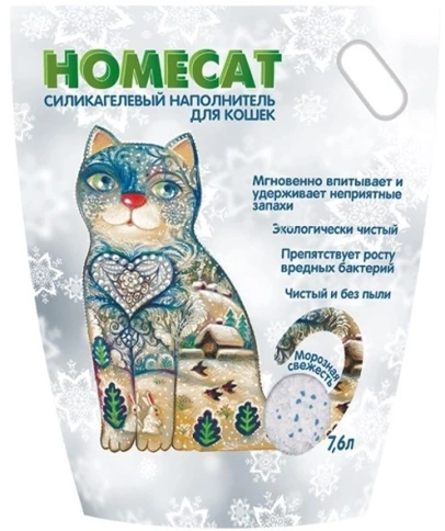 Наполнитель Homecat для кошачьих туалетов, Морозная свежесть силикагелевый с ароматом морозной свежести, 7,6 л фото 1