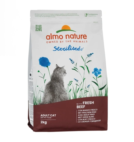 Сухой корм Almo Nature Sterilised Beef & Rice, для стерилизованных кошек со cвежей говядиной и коричневым рисом, 2 кг фото 1